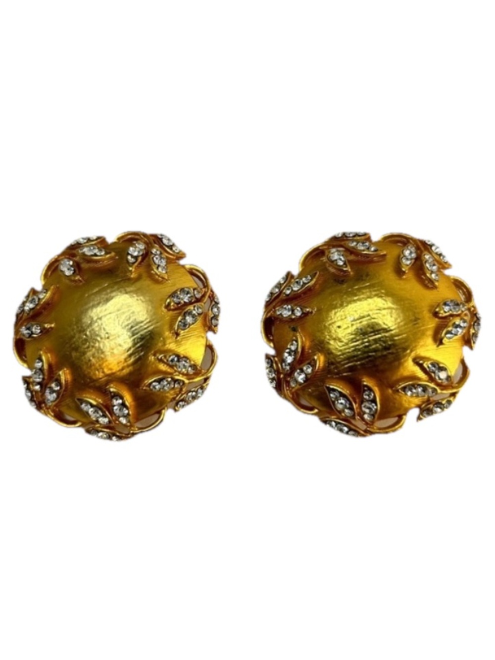 Vintage Brushed Gold Tone Runway Style Clip On Earrings